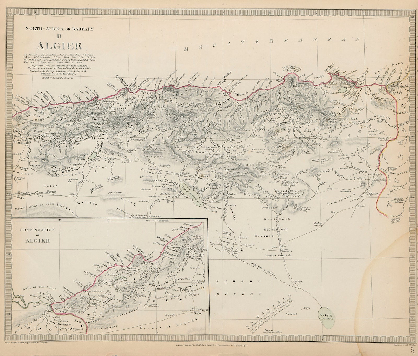 NORTH AFRICA or BARBARY. ALGIER. Algeria coast. SDUK 1844 old antique map
